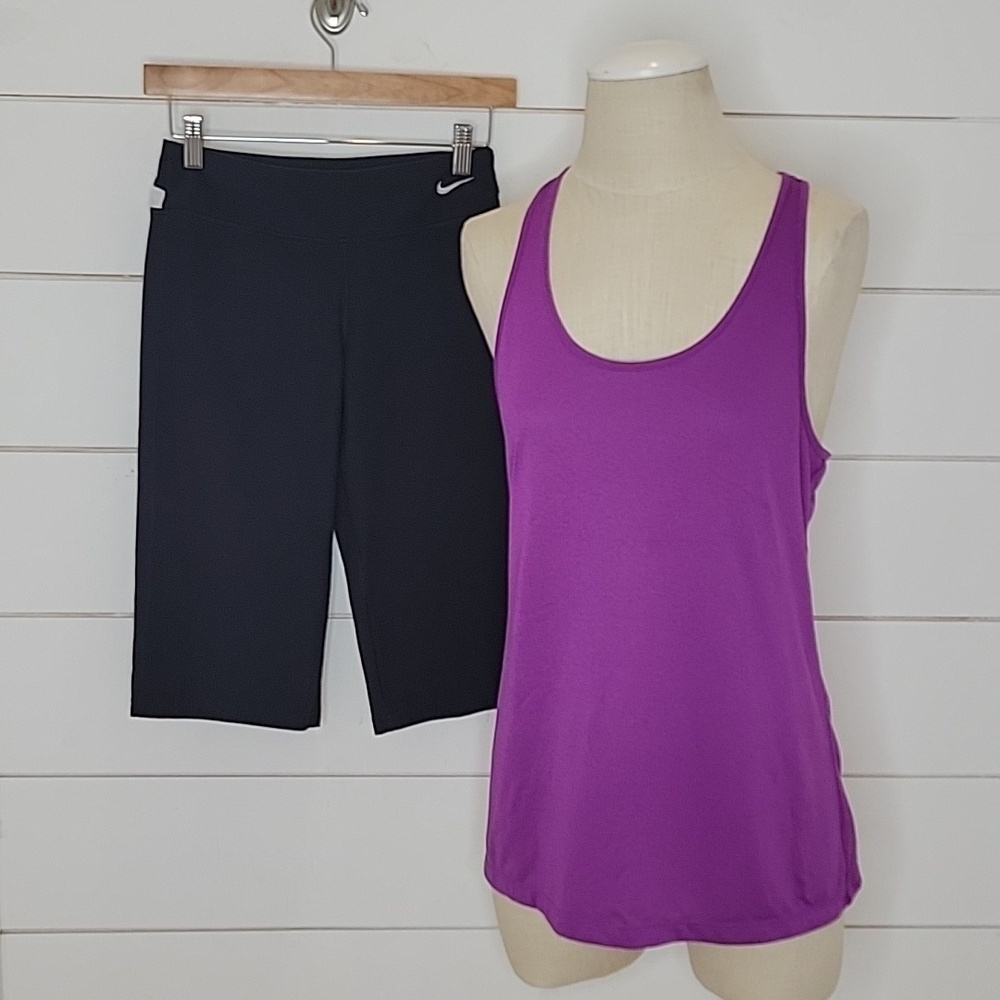 LOT NIKE Dri-Fit medium purple tank black leggings - Picture 1 of 7